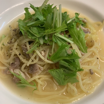 豚バラと焼き茄子の塩だれパスタ